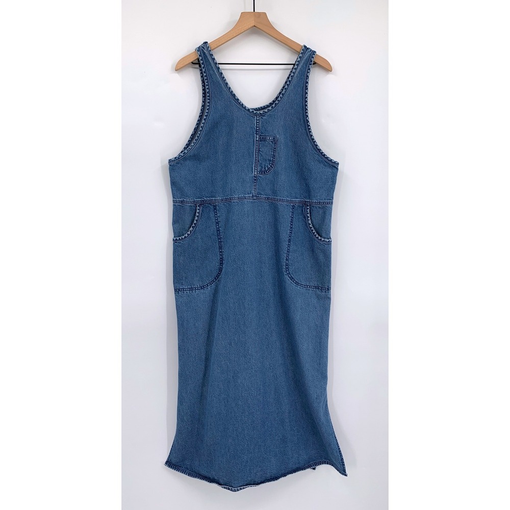 Vintage Denim Dress XL Blue‎ Sonoma Jean Company Maxi Pockets Side Slit Cottage